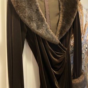 A beautiful stretch chocolate velvet gown by Cache